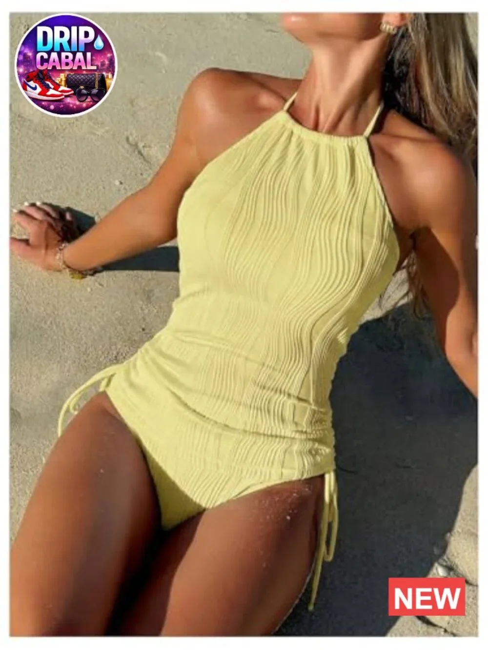 Women's 2 Piece Halter Tankini Swimsuit Tummy Control Textured Bathing Suit